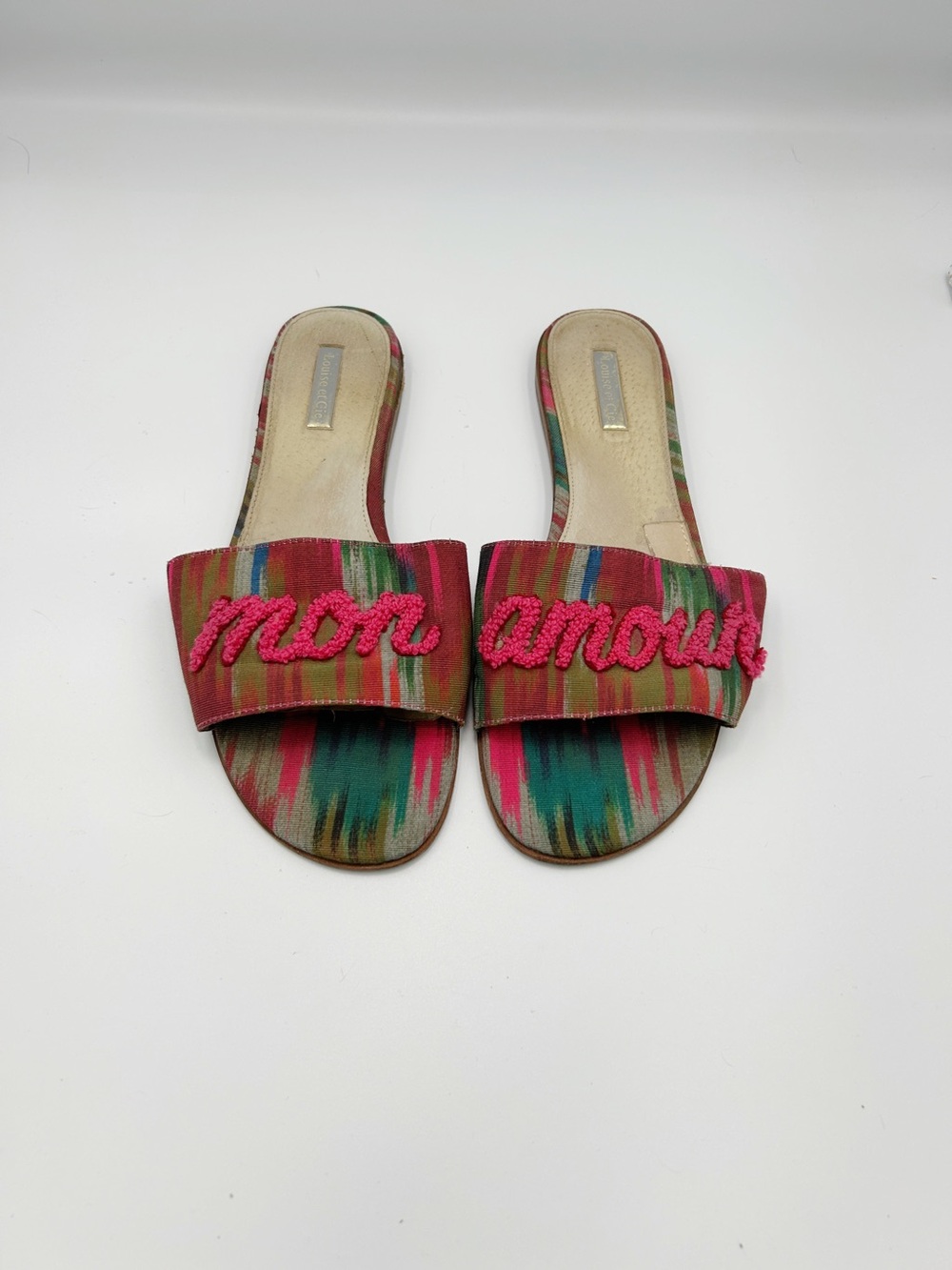Louise et Cie Ikat Mon Amour Slide Sandals Woven Mules Pink Green